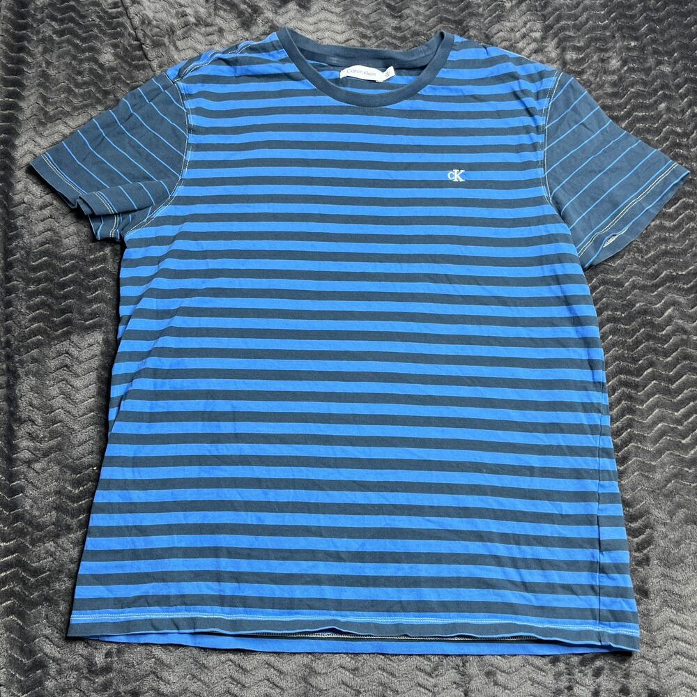 Calvin Klein Men's Striped T. Shirt Cotton Ink Blue Size L